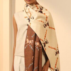 Cream reversible horse woven Vegan cashmere stole